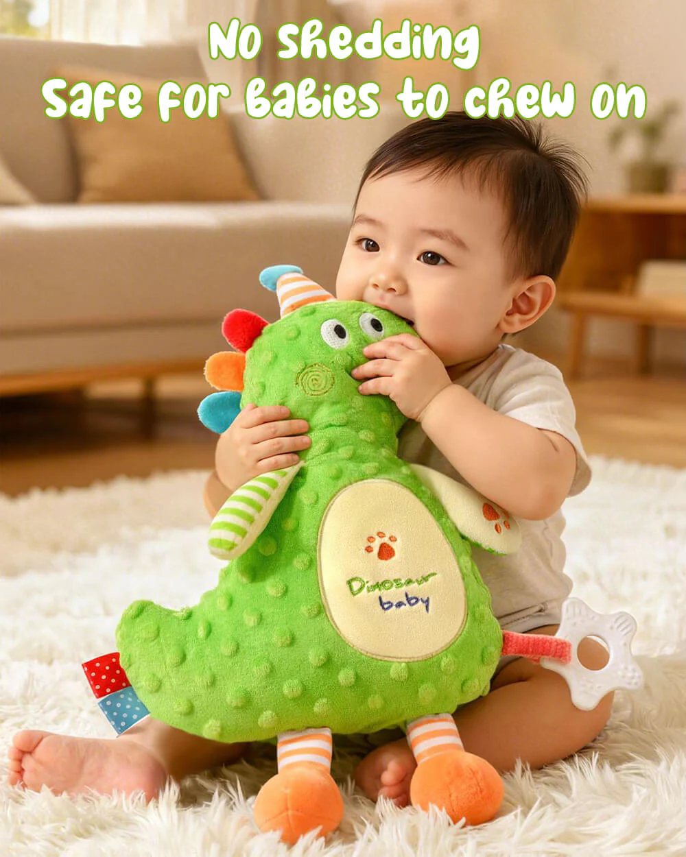 Infant Dino Comfort Doll Toy with Soothing Teether Toddler Security Plush Dino Soft Sleeping Toy - Image 6