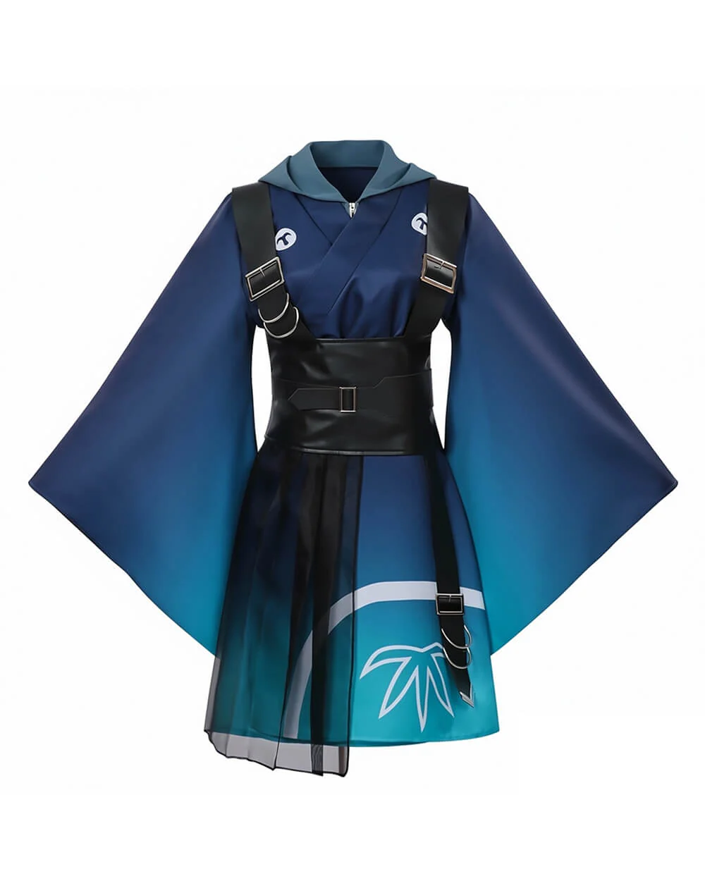 Iroha Cosplay Costume Blue Hoodie Kimono with Leather Waist Seal 3pcs Suit - Image 4