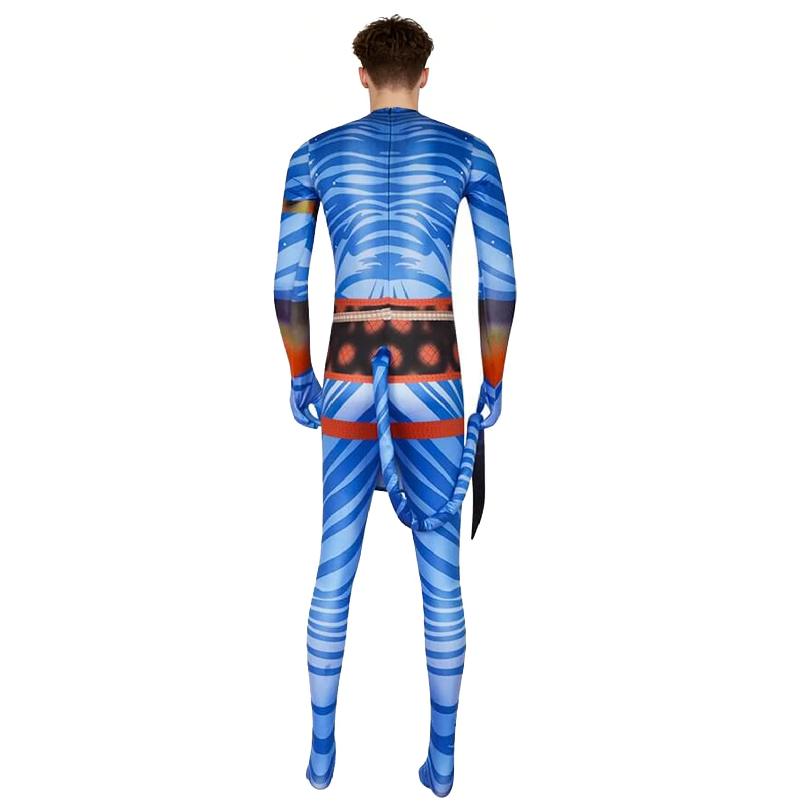 Jake Sully Costume Spandex Na'vi Outfit Blue Jumpsuit with Tail and Apron Set - Image 6