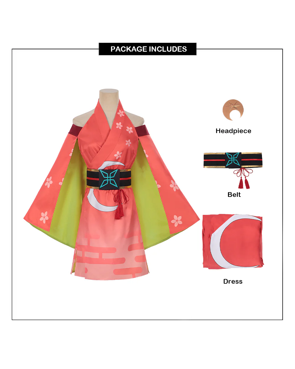 Kaguya Princess Costume Virtual Streamer Orange Kimono Cosplay Set with Headpiece - Image 8