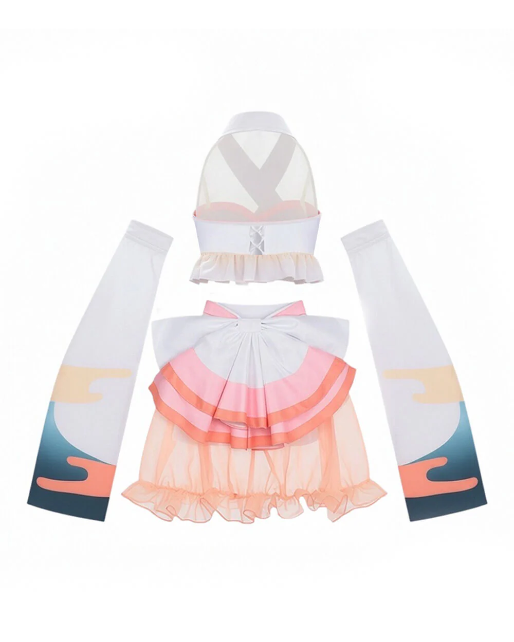 Kaguya Stage Performance Outfit Pink Backless Tops with Skirt and Flowing Detached Sleeves - Image 4