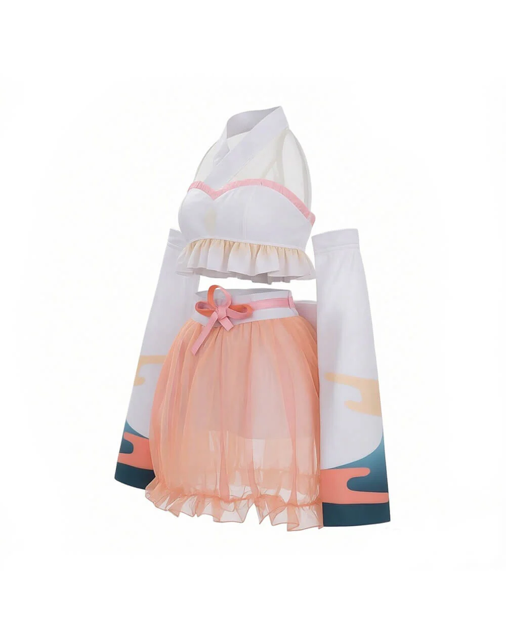 Kaguya Stage Performance Outfit Pink Backless Tops with Skirt and Flowing Detached Sleeves - Image 5