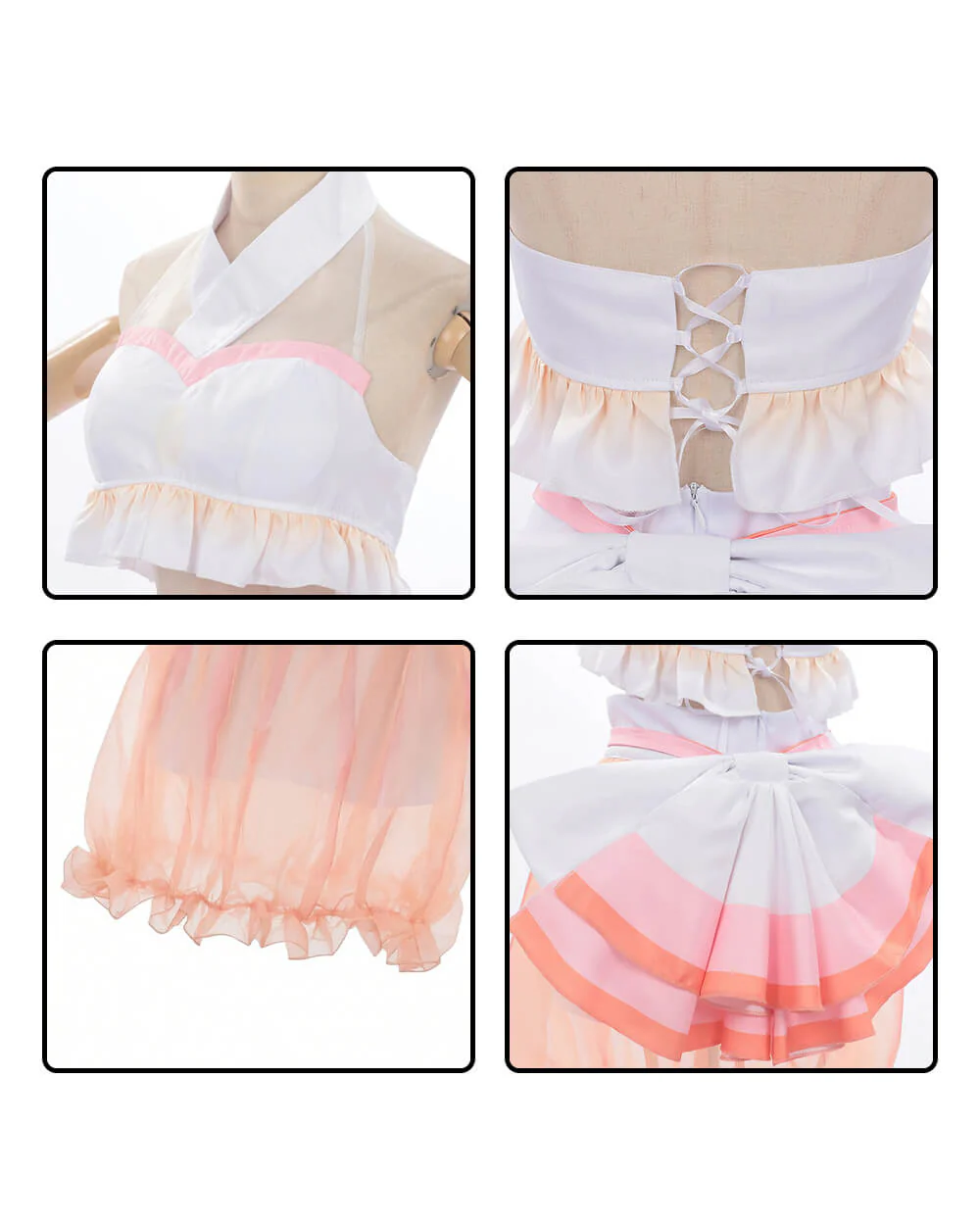 Kaguya Stage Performance Outfit Pink Backless Tops with Skirt and Flowing Detached Sleeves - Image 7