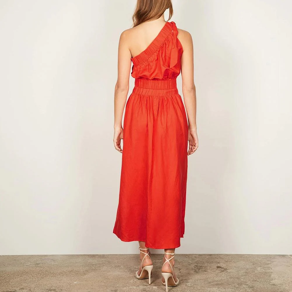 Khaki & Orange One Shoulder Tie Side Crop Top & Skirt - Image 8
