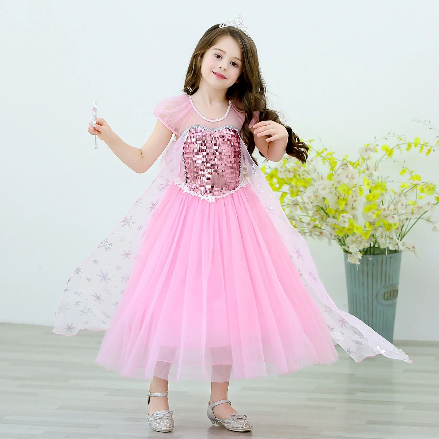Kids Pink Elsa Dress Summer Party Dress Birthday Dress Up for Girls 3T-10 Years - Image 7