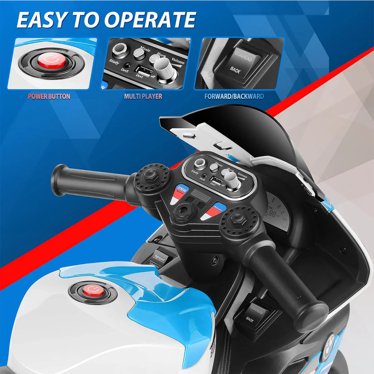 Kids 12V Ride on Motorcycle Battery Powered Electric Ride on Car with LED Lights & Music - Image 5