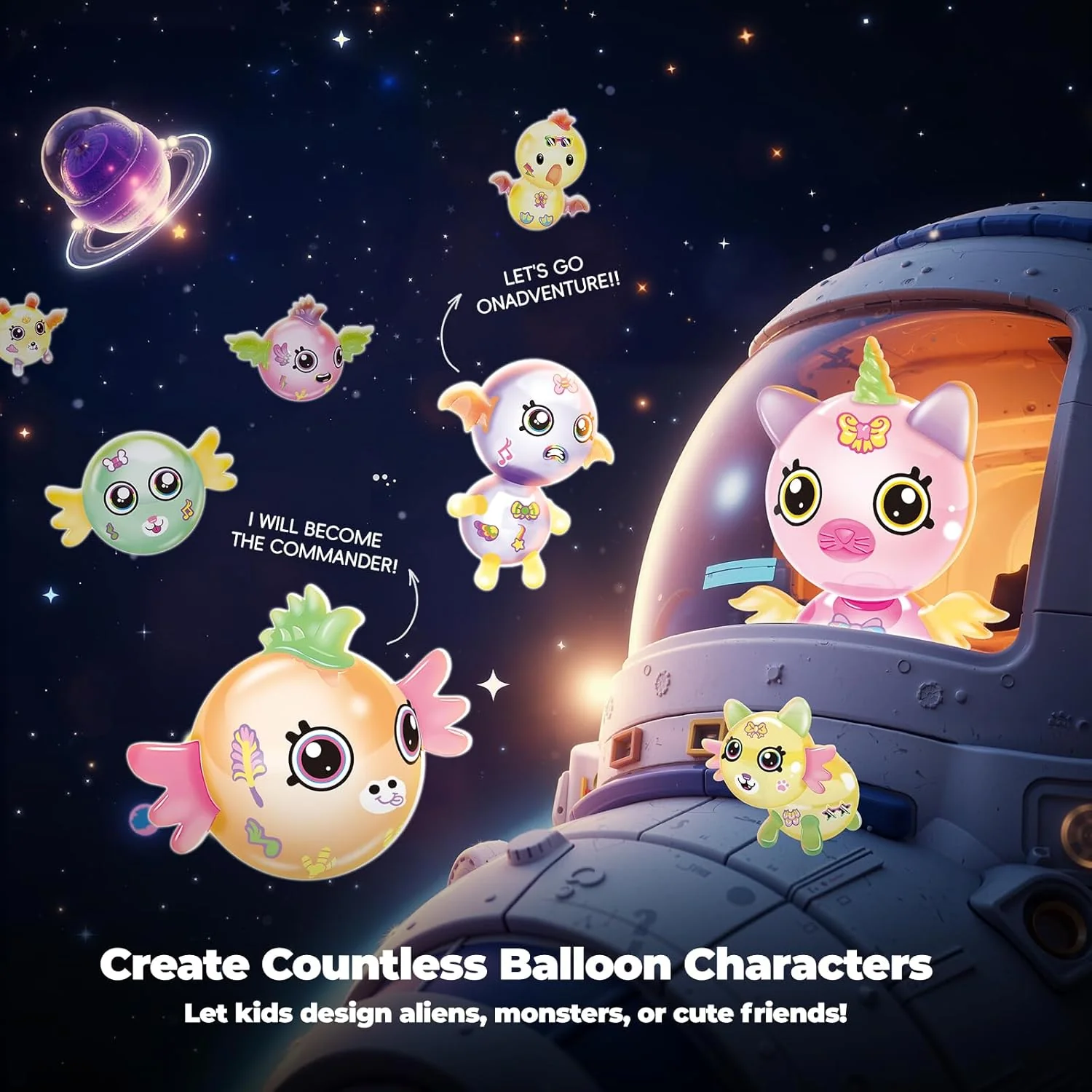 Kids 230pcs Space Magic Balloon Set Cute DIY Sticker Decorated Balloons Toy with Pump - Image 3