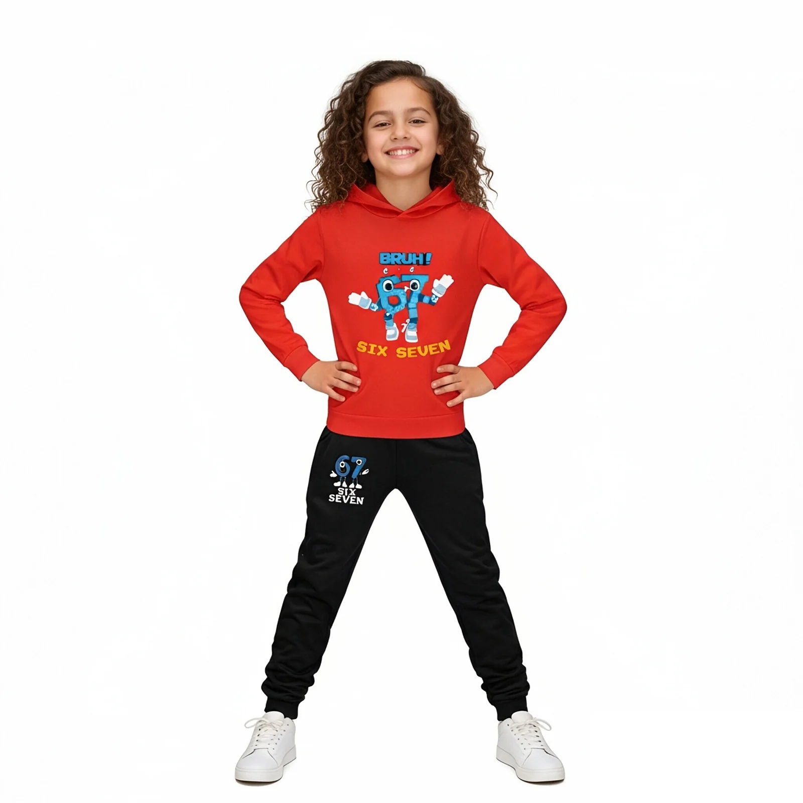 Kids 67 in Steal A Brainrot Costume Cotton Hoodie and Pants Suit Funny Six-Seven Meme Outfit - Image 3