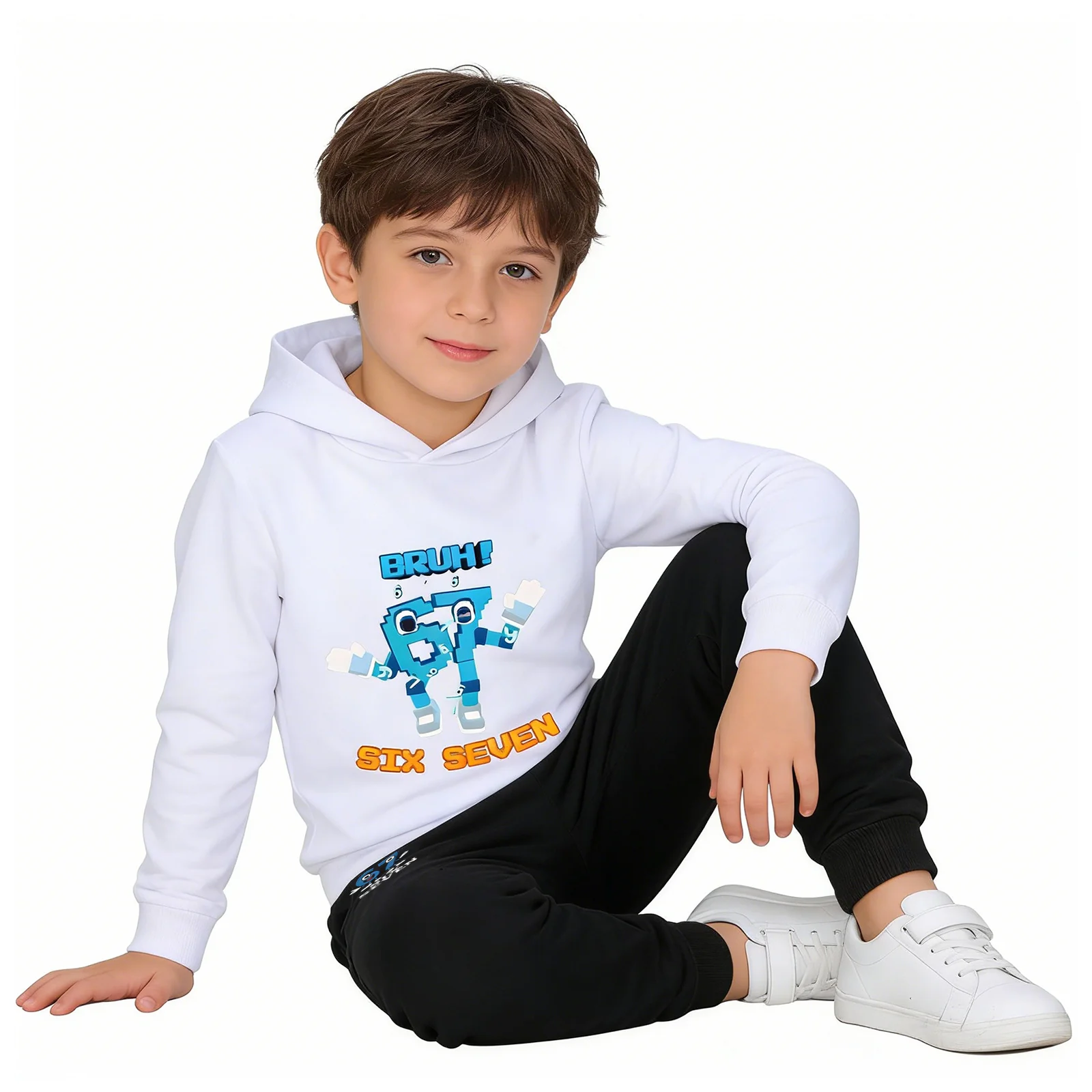 Kids 67 in Steal A Brainrot Costume Cotton Hoodie and Pants Suit Funny Six-Seven Meme Outfit - Image 8