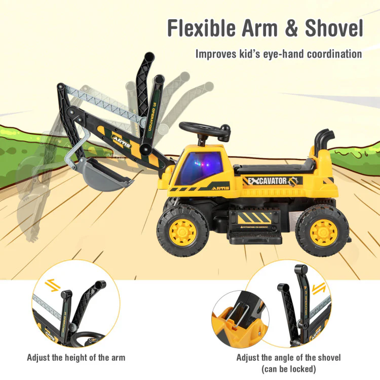 Kids 12V Ride On Digger Toy Realistic Ride On Excavator Truck Best Pretend Play Toy - Image 2