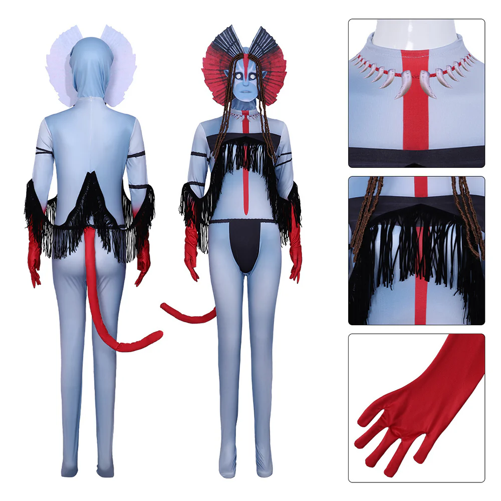 Varang Costume Ash Clan Leader Na'vi Long Tailed Jumpsuit with Headdress for Cosplay - Image 6