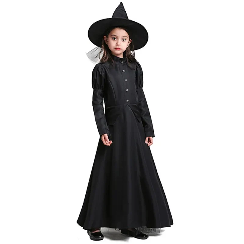 Black Witch Elphaba Costume Kids and Adults Witch Cosplay Dress with Hat Halloween Cosplay Outfit - Image 7