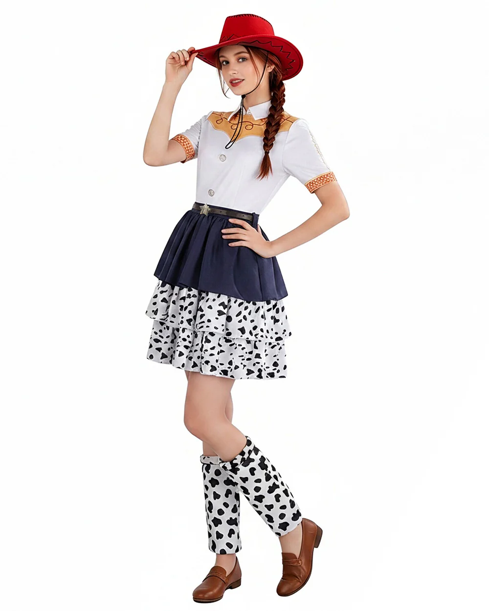 Kids Adults Cowgirl Jessie Costume White Western Toy Girl Dress with Hat Belt and Leg Warmers for Cosplay Event - Image 4