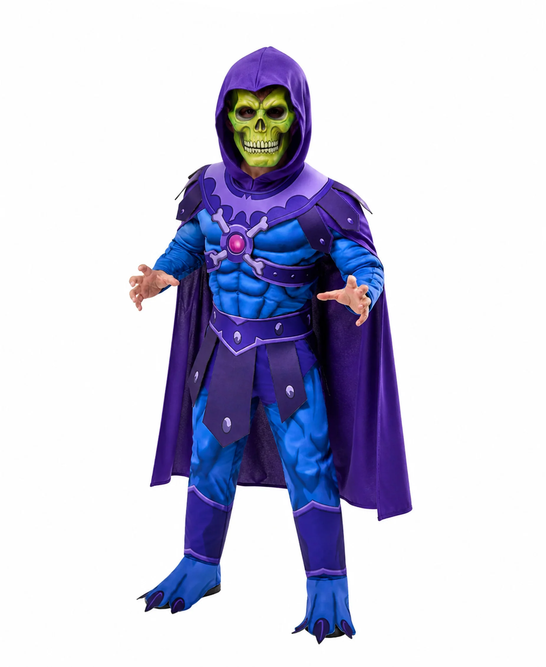 Kids Adults Skull Overlord Muscle Costume Purple Evil Skeleton Jumpsuit Set with Cloak Mask for Comic Con - Image 2