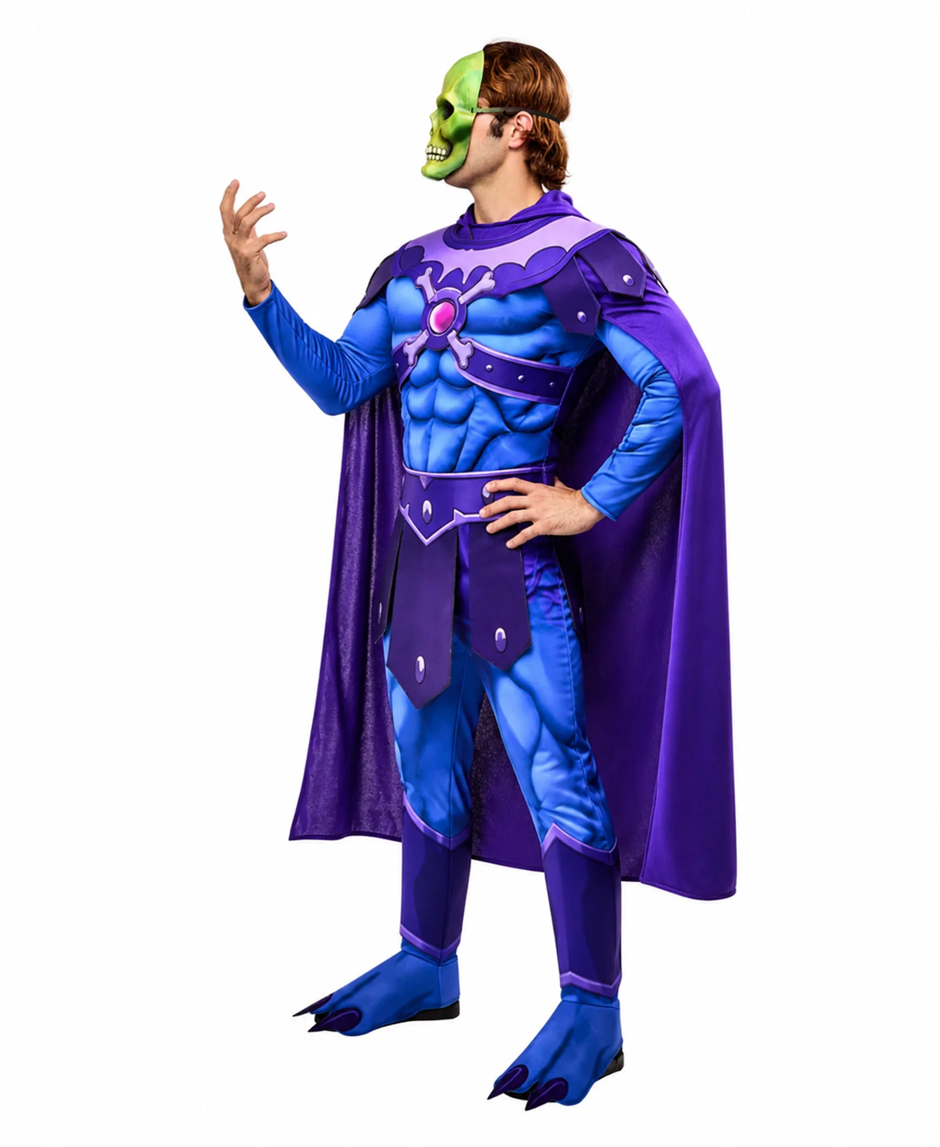 Kids Adults Skull Overlord Muscle Costume Purple Evil Skeleton Jumpsuit Set with Cloak Mask for Comic Con - Image 6