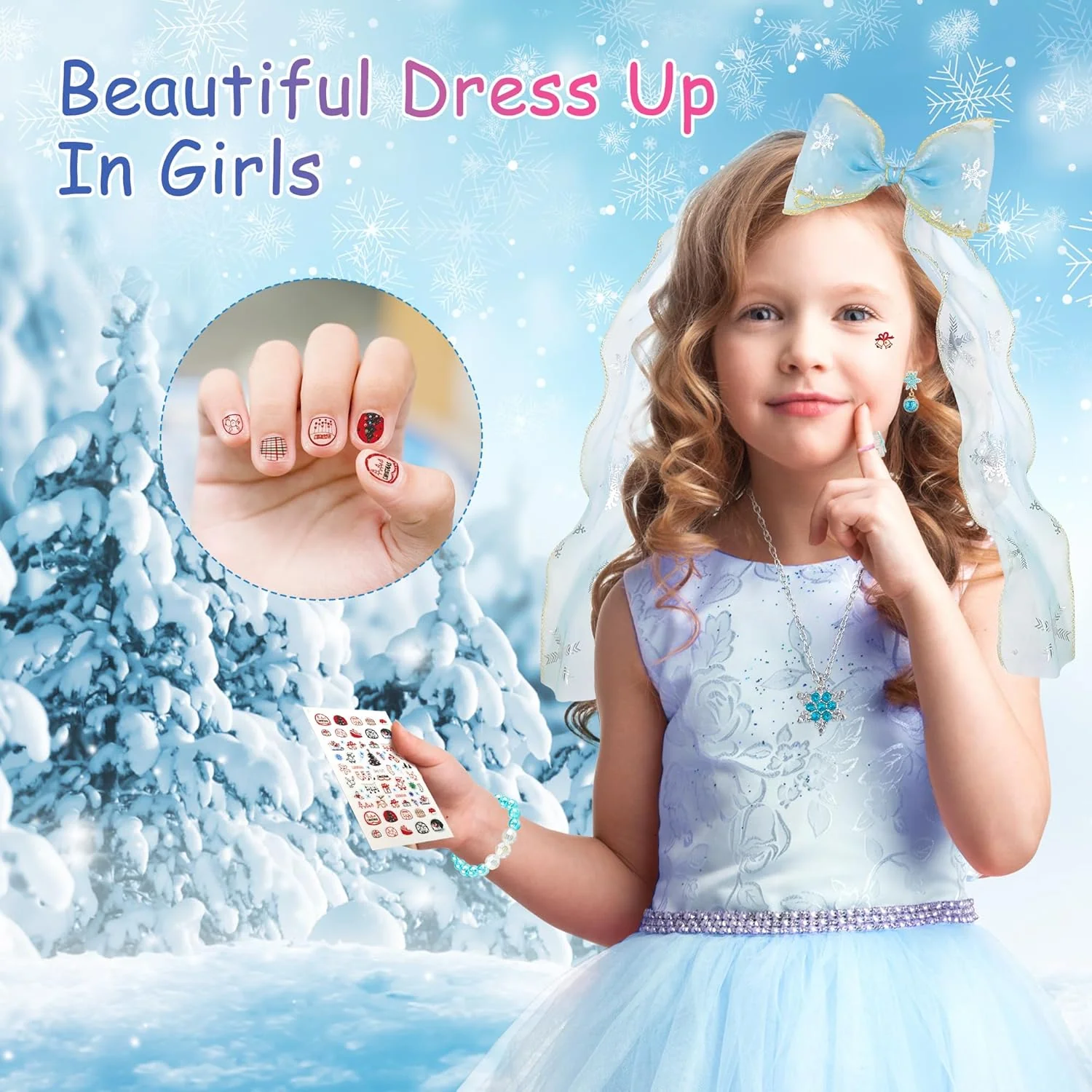 Kids Advent Calendar 2025 Princesses Jewelry Set Blue Princess Decorations Blind Box Girls Holiday Gifts - Image 3