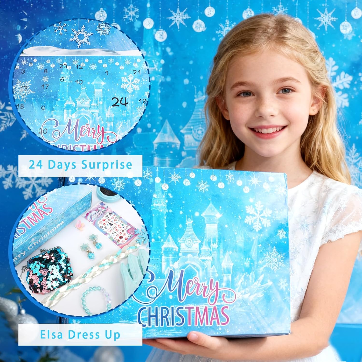 Kids Advent Calendar 2025 Princesses Jewelry Set Blue Princess Decorations Blind Box Girls Holiday Gifts - Image 4