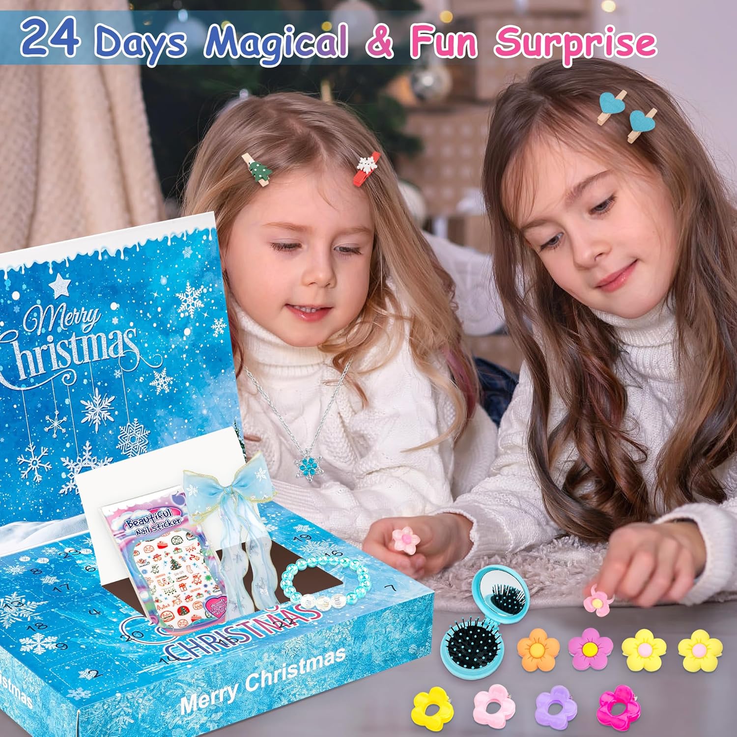 Kids Advent Calendar 2025 Princesses Jewelry Set Blue Princess Decorations Blind Box Girls Holiday Gifts - Image 7