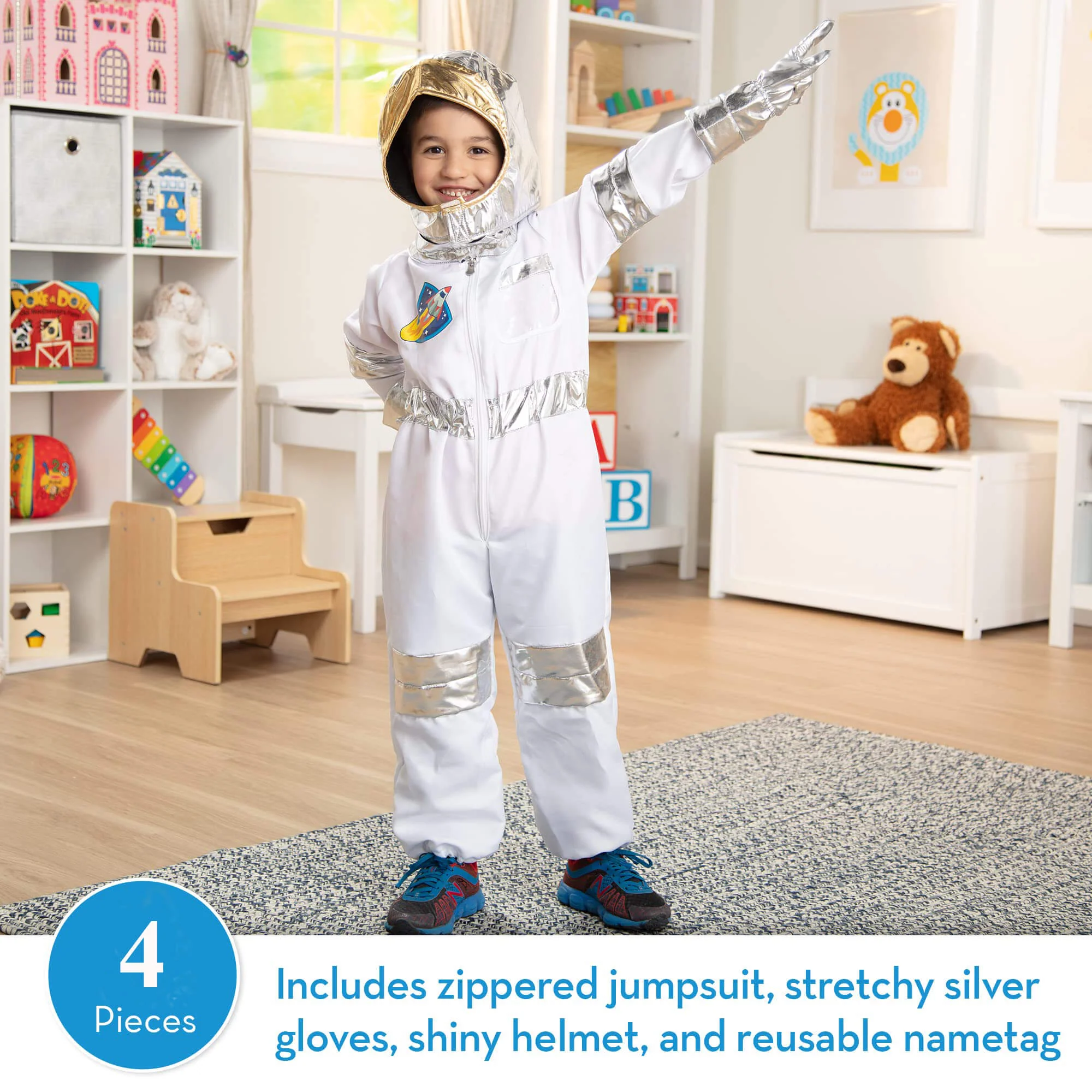 Kids Astronaut Costume Space Suit and Space Helmet 4pcs Set Boys Girls Pretend Astronaut Outfit - Image 9