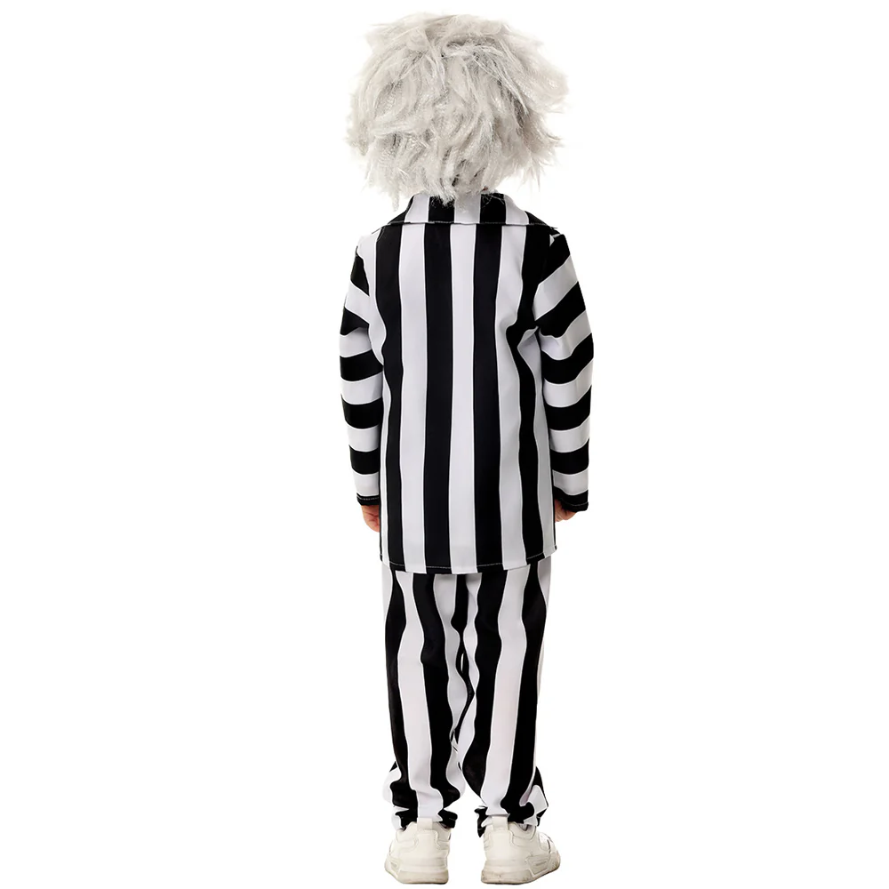 Kid's Betelgeuse Costume Black and White Striped Suit Horror Movie Halloween Outfit - Image 3