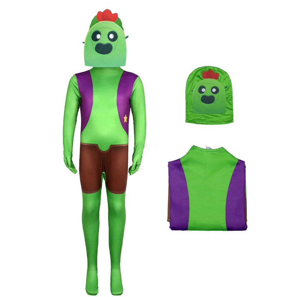 Kids Cactus Brawler Costume Green Jumpsuit and Helmet 2pcs Suit for Cosplay - Image 5