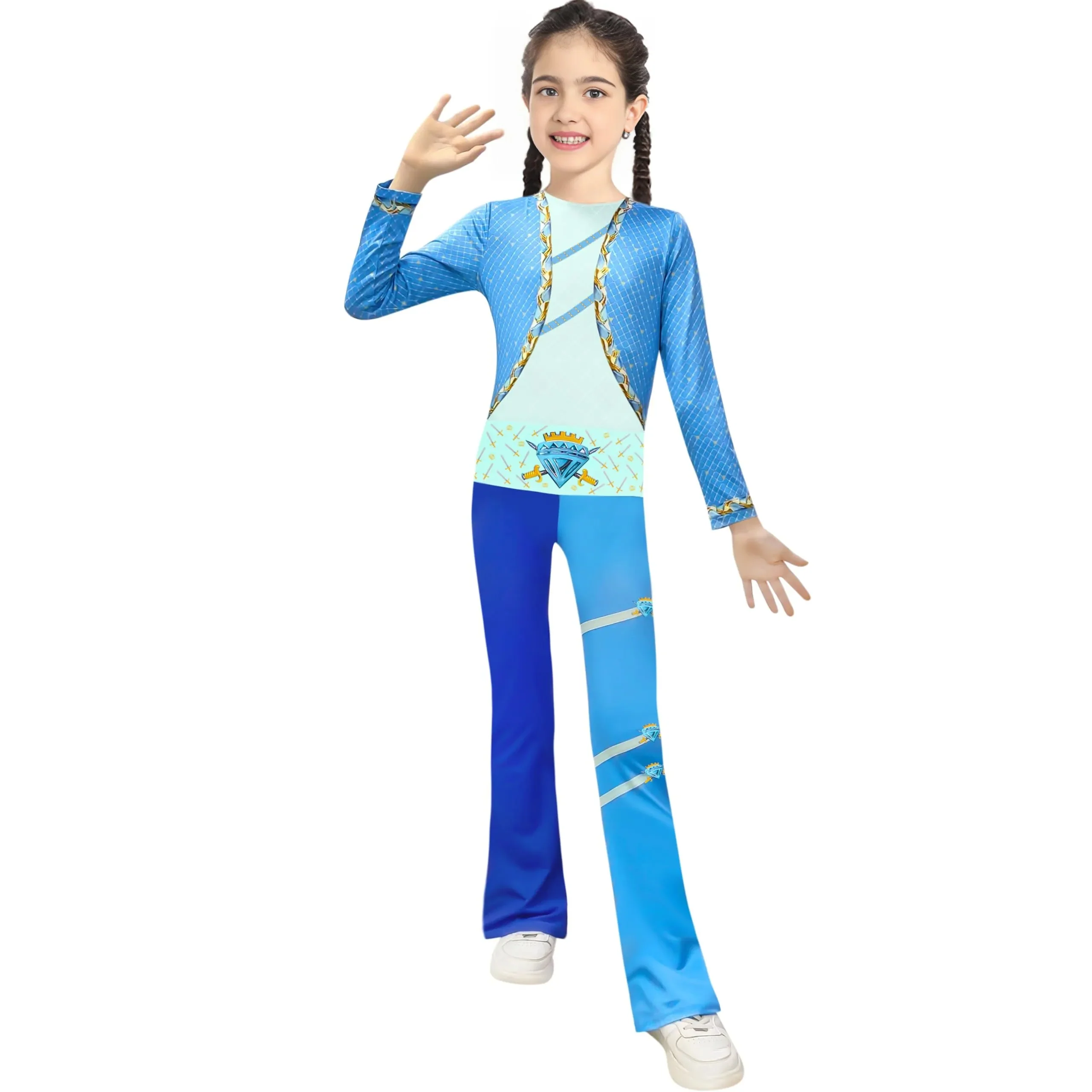 Kids Chloe Charming Outfit Blue Shirt and Flared Pants 2Pcs Suit for Halloween Carnival - Image 2
