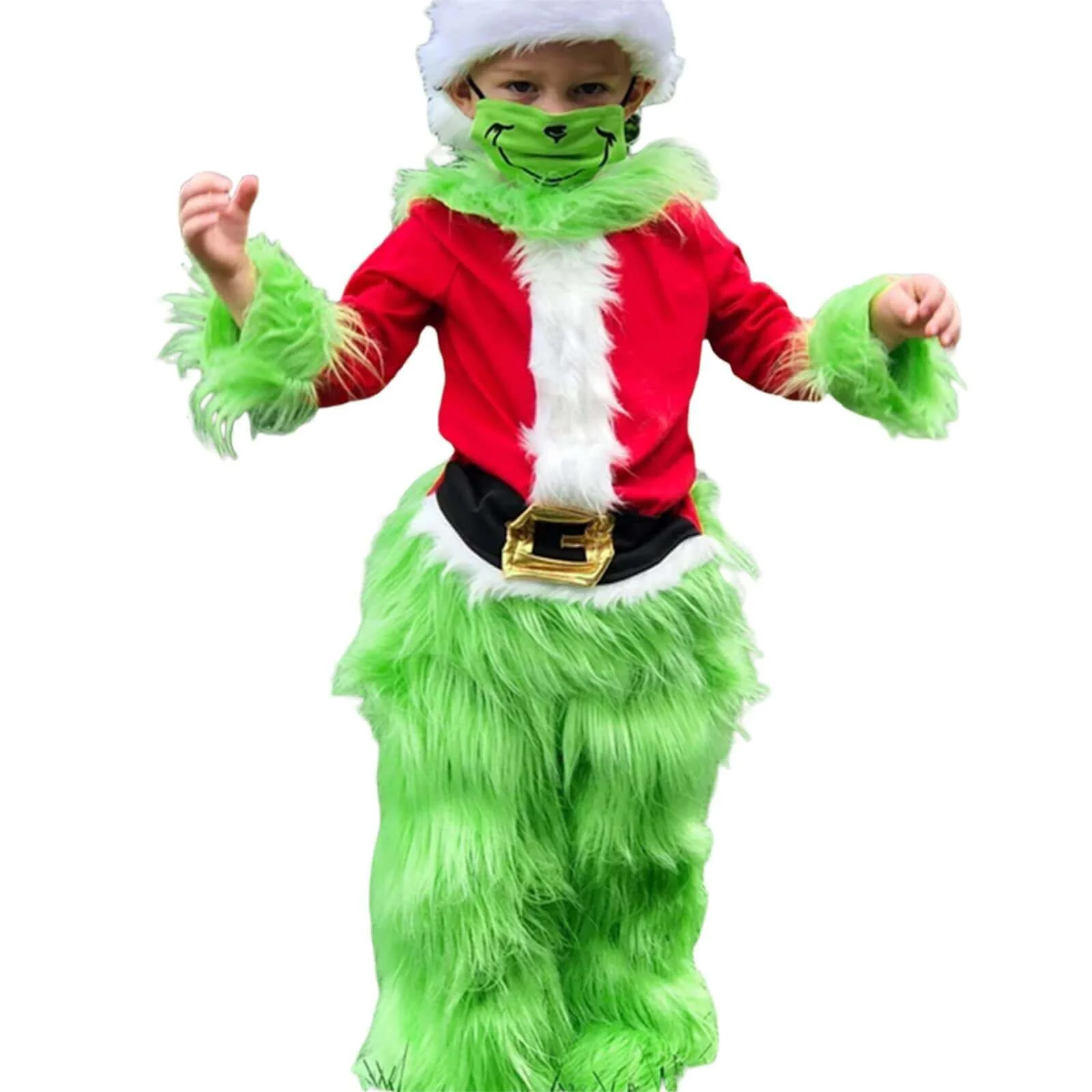 Kids Green Monster Santa Costume Furry Hooded Christmas Outfit for Boys and Girls - Image 7