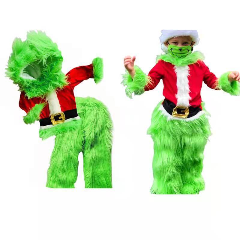 Kids Green Monster Santa Costume Furry Hooded Christmas Outfit for Boys and Girls - Image 9