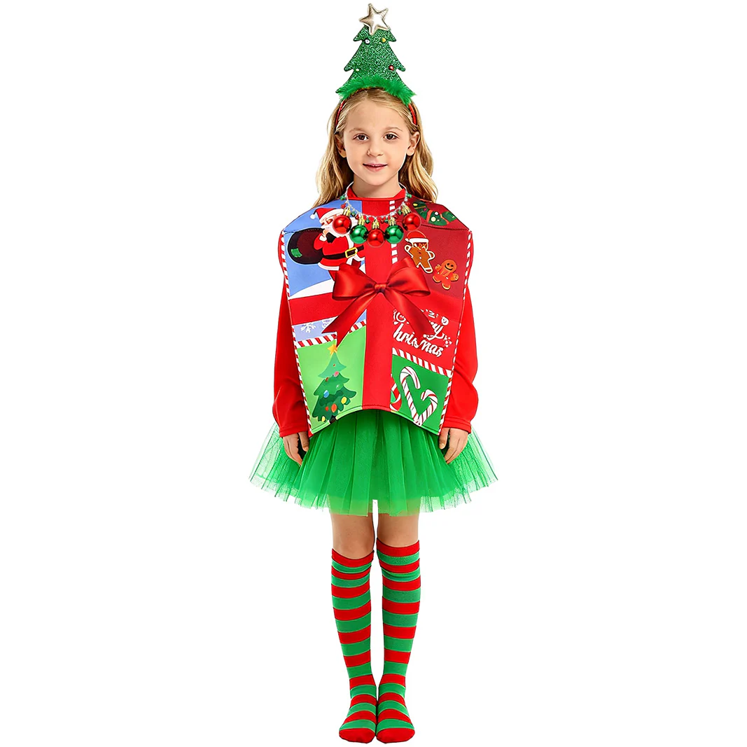 Kids Christmas Costume Unique Gift Box Tops with Hat Beard and Jumpsuit for Boys Girls - Image 3