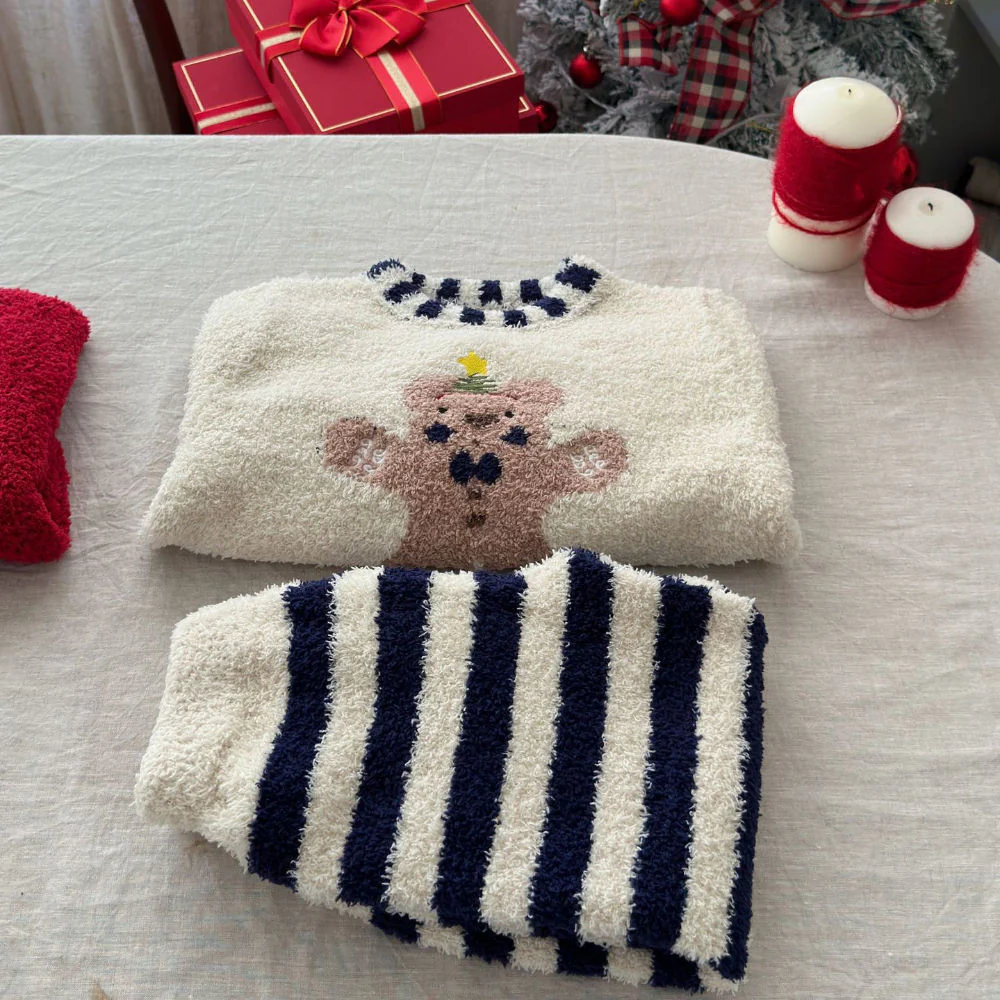 Kids Christmas Pajamas Red Holiday Loungewear Cozy Sherpa Sleepwear for Boys Girls - Image 8