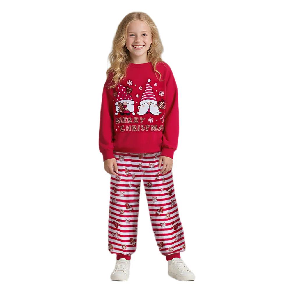 Kids Christmas Pajamas Set Red Long Sleeve Top Pants Festive Sleepwear for Children - Image 6