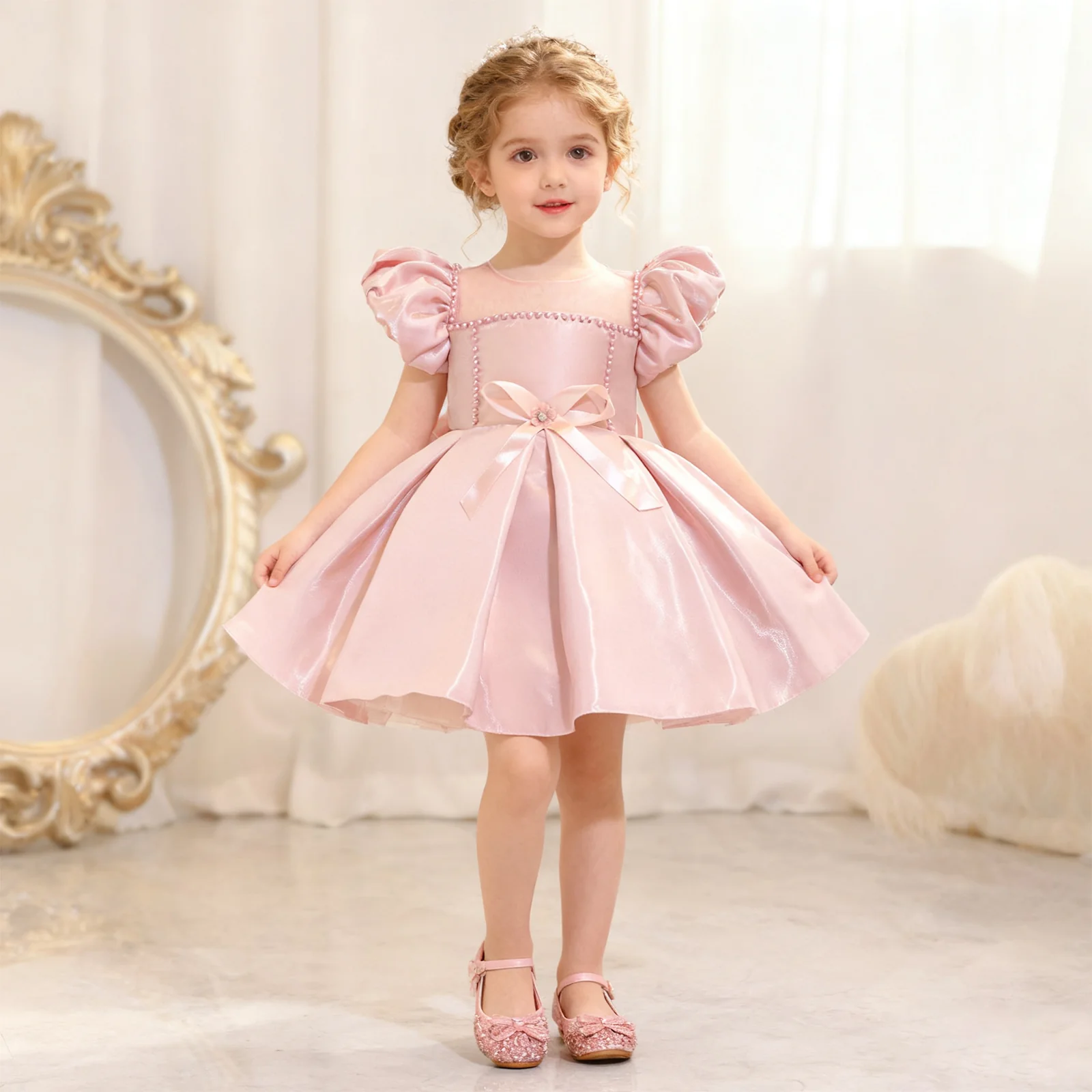 Toddler Christmas Party Dress Formal Puff Sleeve Xmas Smocked Green Costume for Girls - Image 12