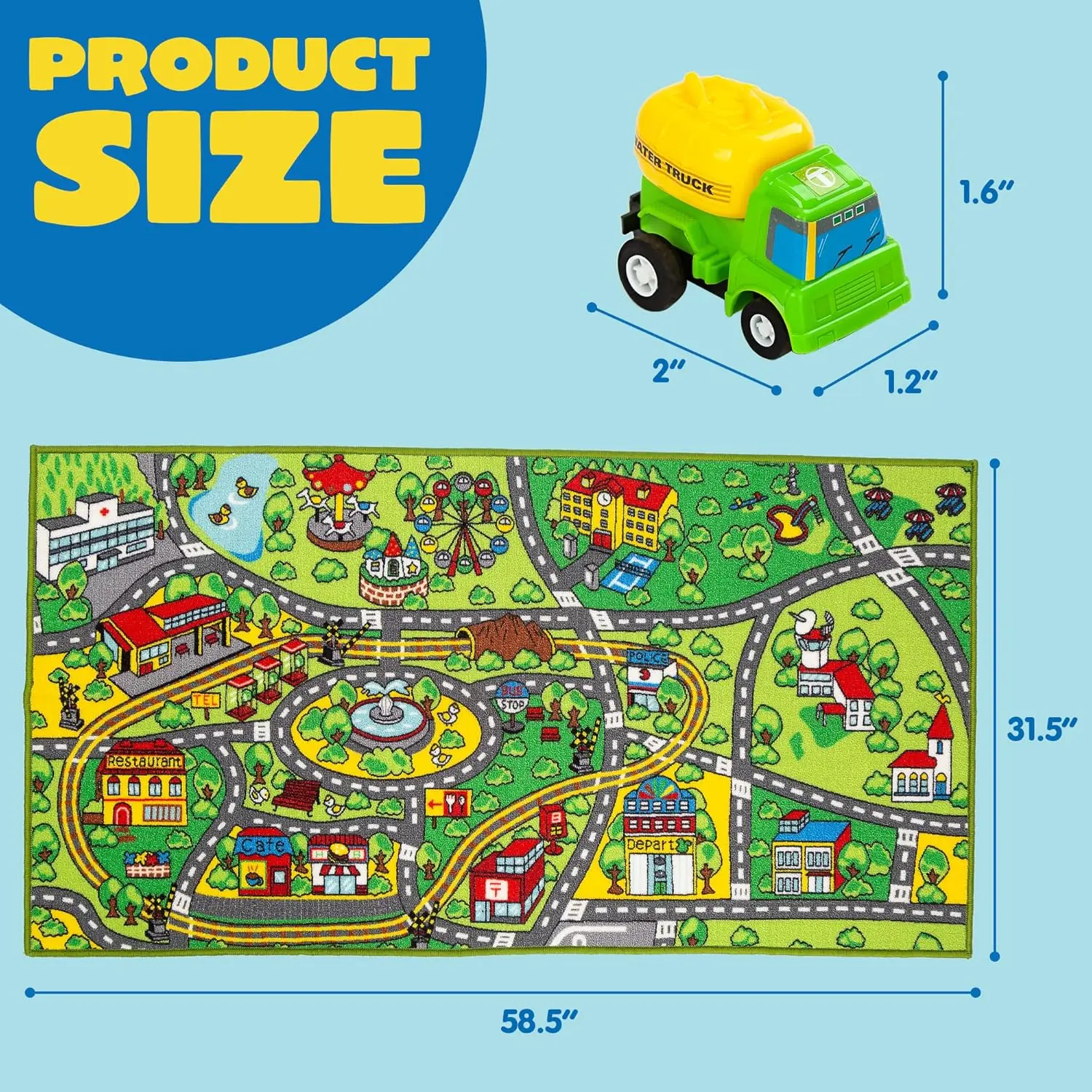 Kids City Map with 12 Cars Pull-Back Vehicle Set Play Track Rugs Holiday Gift - Image 7