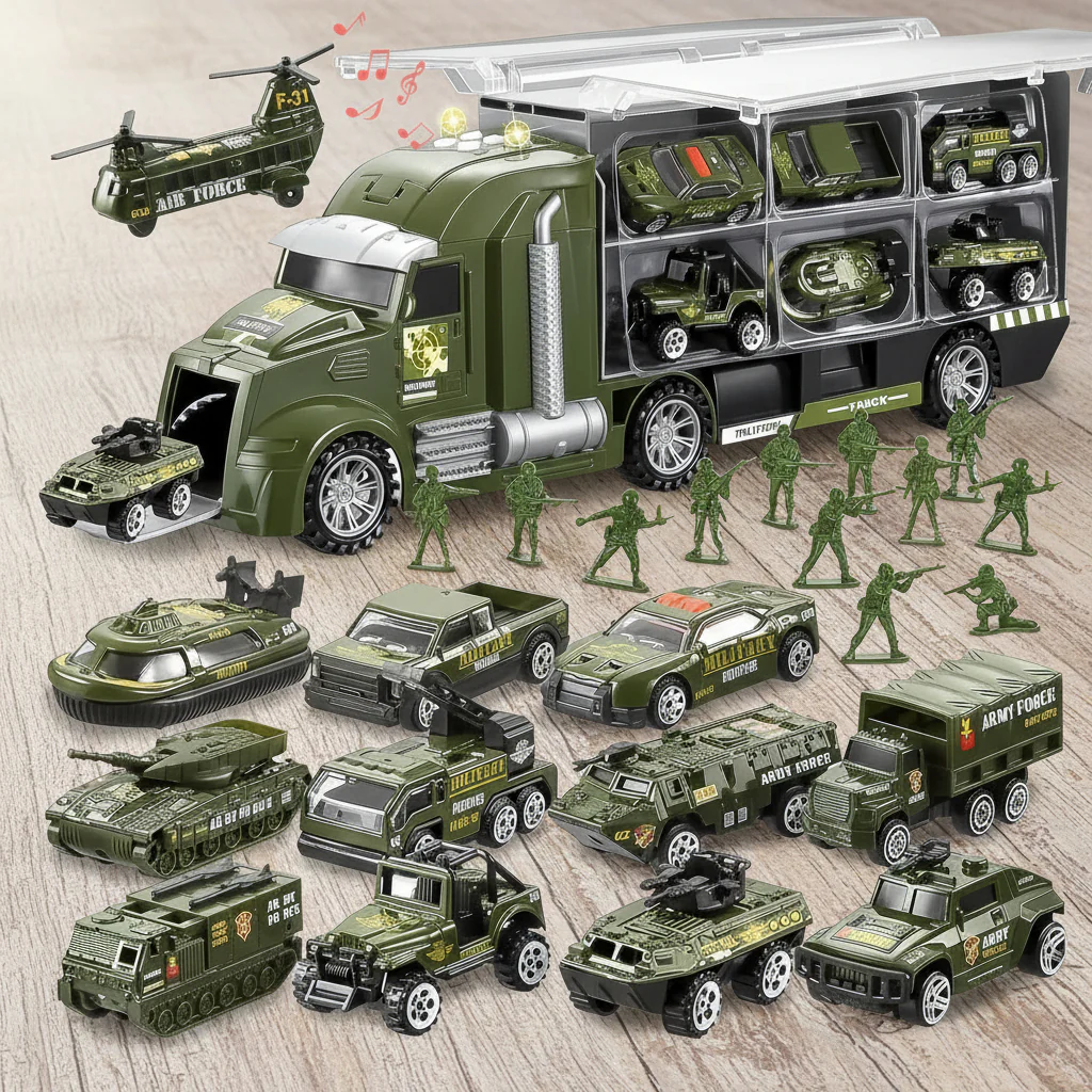 Kids Construction Truck Set Push and Go Cars Transporter Truck with Sounds and Light - Image 3