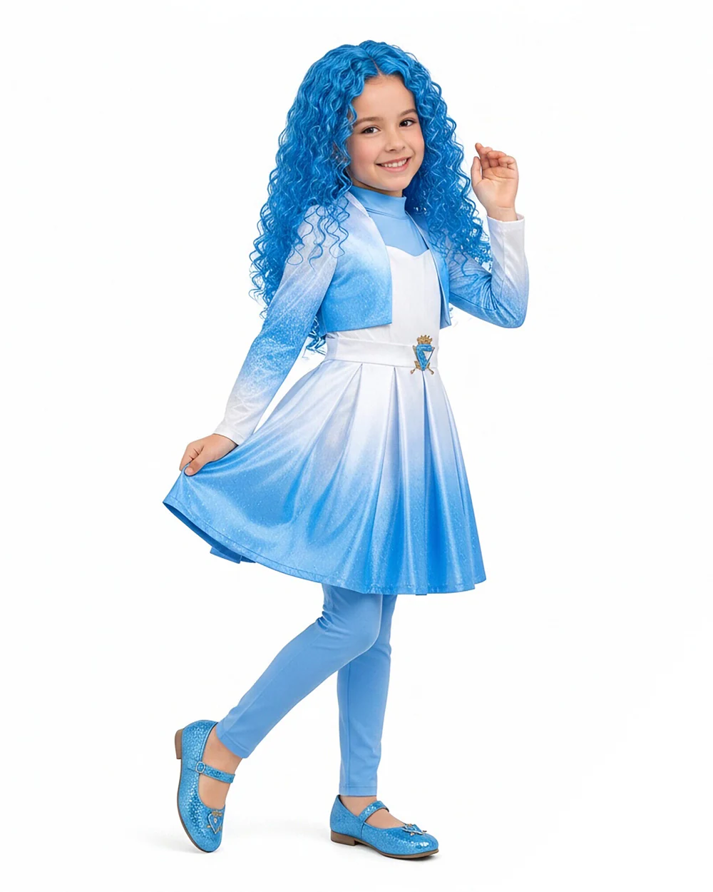 Kids Descendent Chloe Costume Movie 5 Blue Princess Jacket Dress and Leggings for Halloween Carnival - Image 2