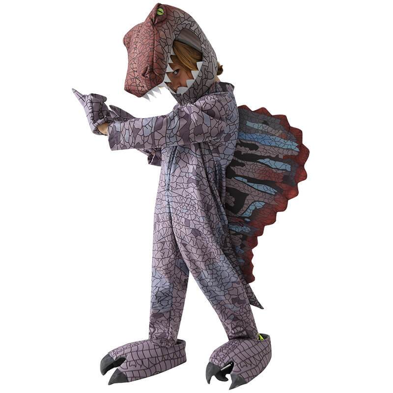 Kids Dinosaur Costume Spinosaurus Onesie Helmet Gloves and Foot Covers 4pcs Set Realistic Dino Outfit for Halloween Party - Image 2