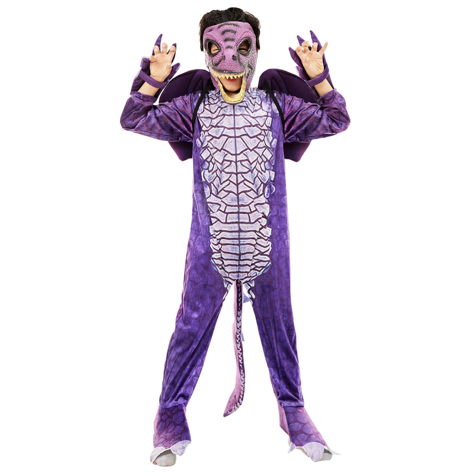 Kids Dinosaur Costume T-rex Jumpsuit Dragon Wings Dinosaur Latex Rubber Mask 3pcs Set for Fancy Cosplay 3T-10 - Image 10