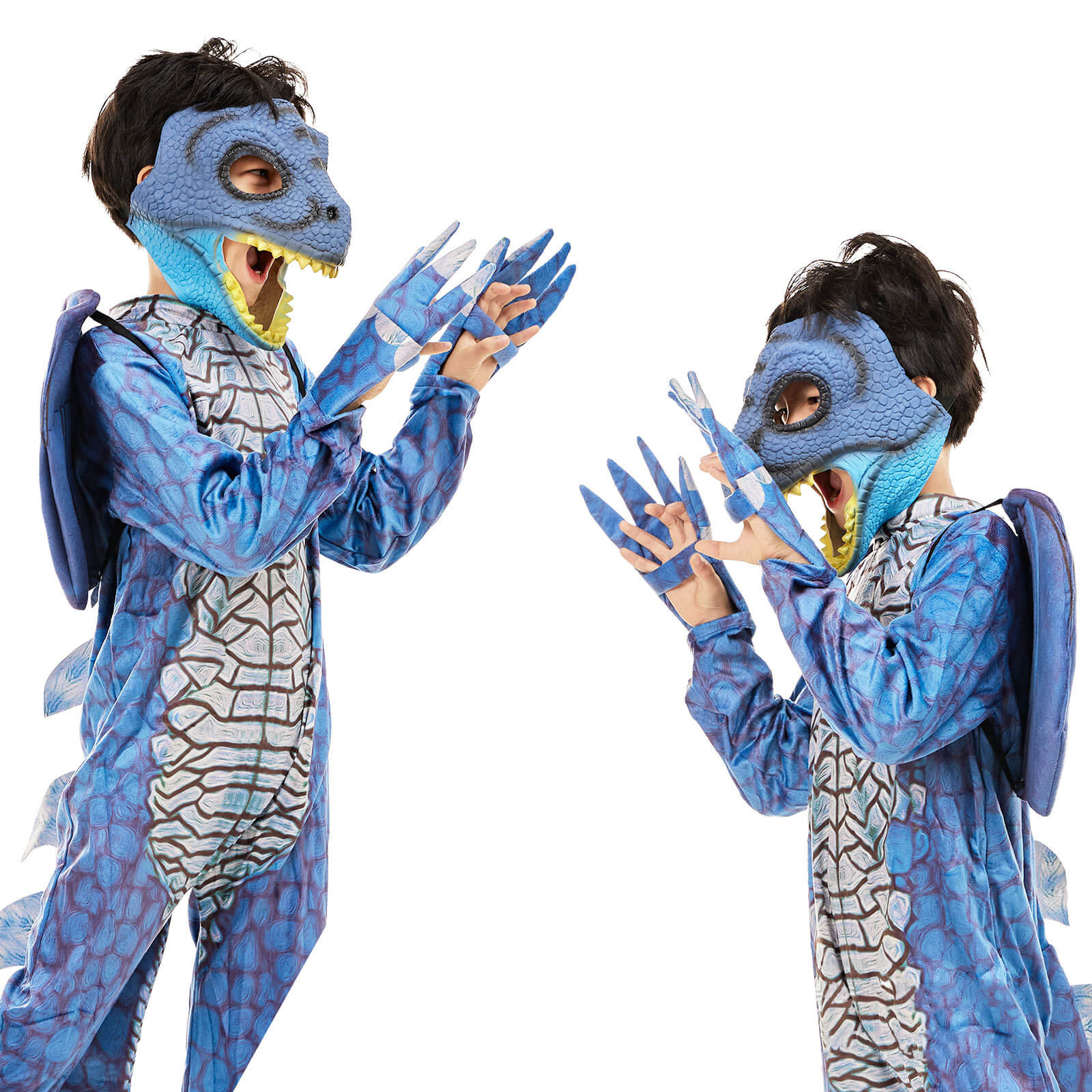 Kids Dinosaur Costume T-rex Jumpsuit Dragon Wings Dinosaur Latex Rubber Mask 3pcs Set for Fancy Cosplay 3T-10 - Image 5