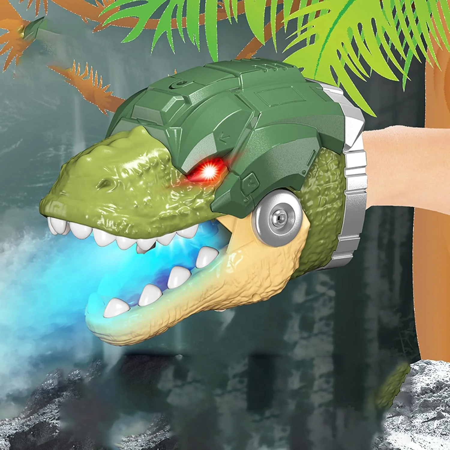 Kids Dinosaur Hand Puppet Spray Puppet Interactive Role-Play Toy with Sounds and Lights - Image 3