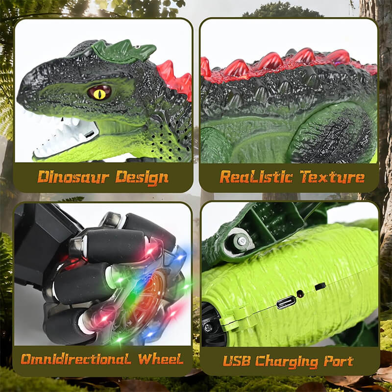 Kids Dinosaur RC Car 4WD 360° Rotation RC Stunt Car with Spray Lights Music Rechargeable Dinosaur Toys - Image 8