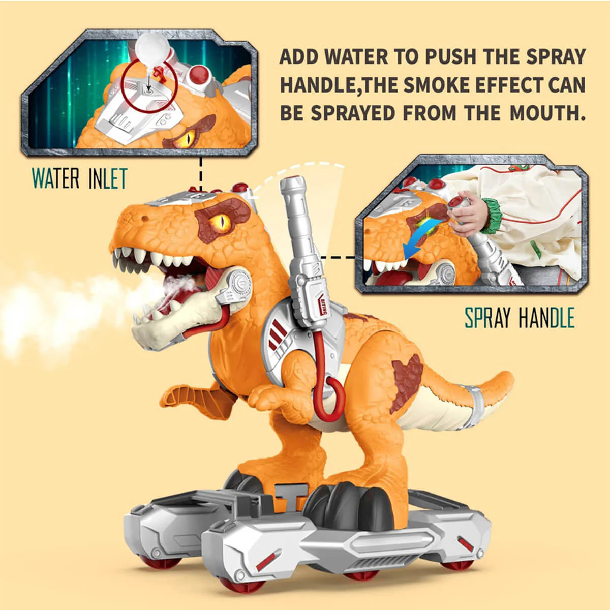 Kids Dinosaur Ride On Car Spray T-Rex Outdoor Indoor Ride-On Toy With Light & Music - Image 3