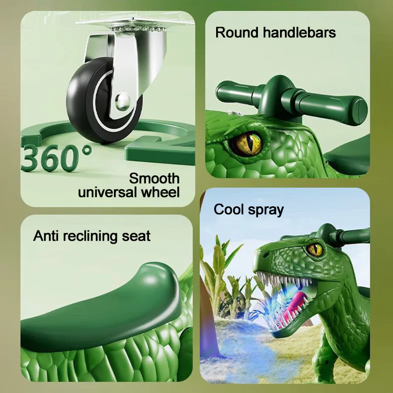 Kids Dinosaur Ride On Car Spray Ride on Toy Four Wheels Sliding Car Outdoor Indoor - Image 5