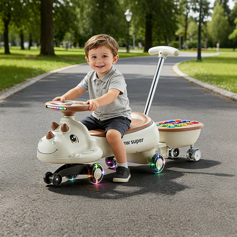 Kids Dinosaur Wiggle Car With Detachable Push Handle Quiet PU Wheels Sliding Car For Outdoors Indoors - Image 11