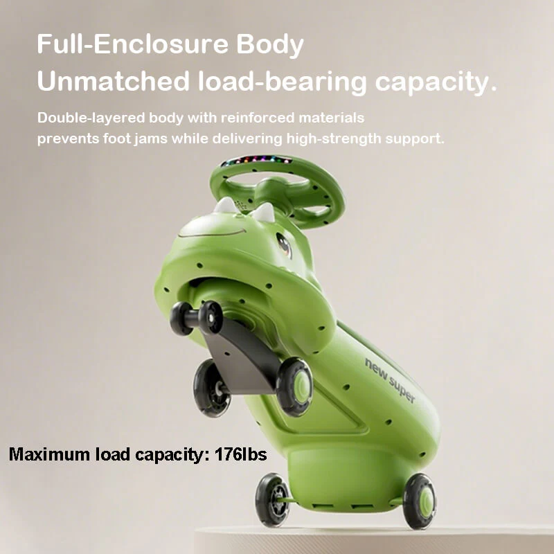 Kids Dinosaur Wiggle Car With Detachable Push Handle Quiet PU Wheels Sliding Car For Outdoors Indoors - Image 6