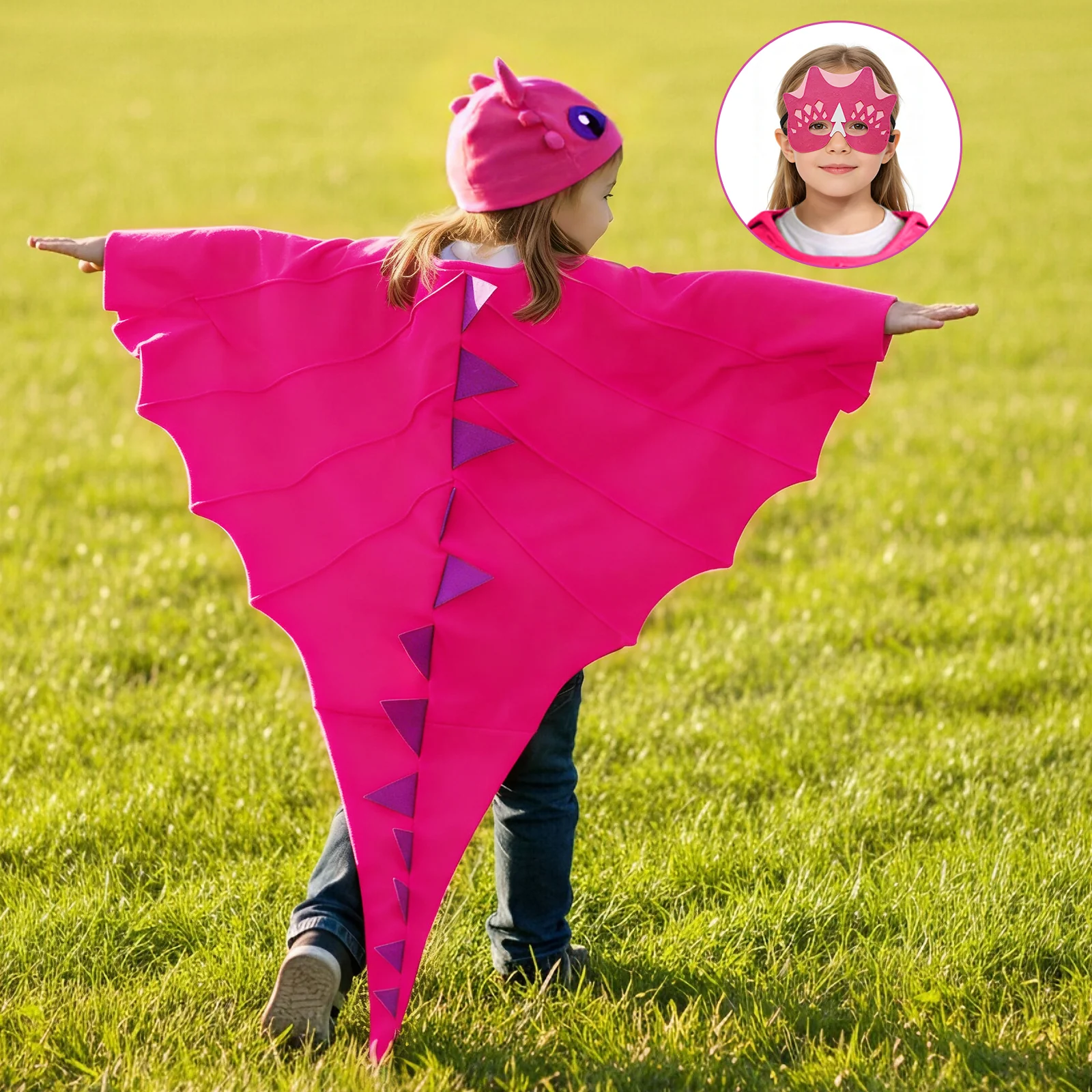 Kids Dragon Costume 3PCS Cloak Hat and Mask Dinosaur Cosplay Costume - Image 4