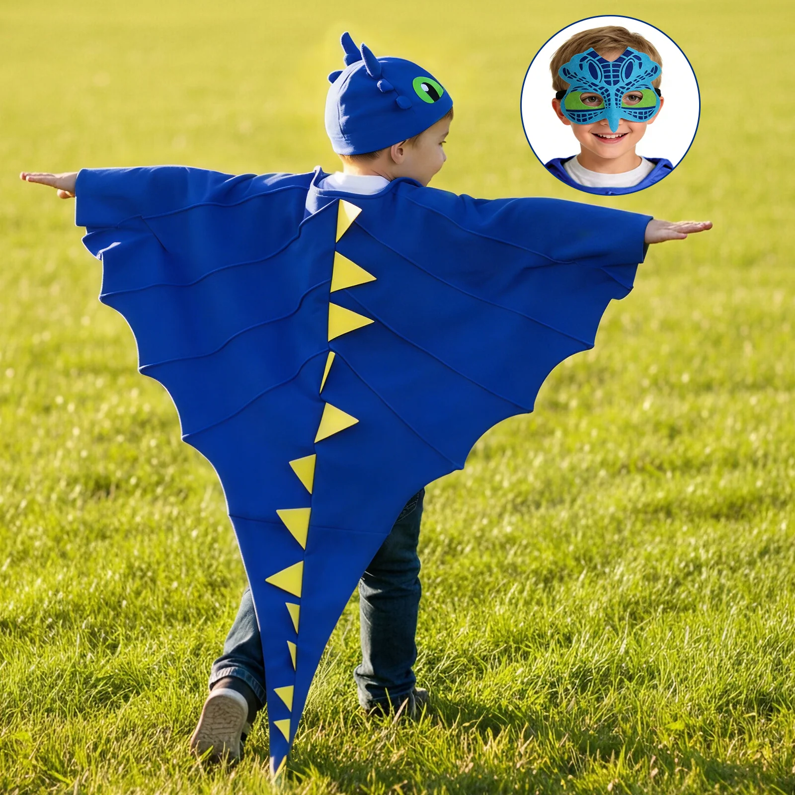 Kids Dragon Costume 3PCS Cloak Hat and Mask Dinosaur Cosplay Costume - Image 5