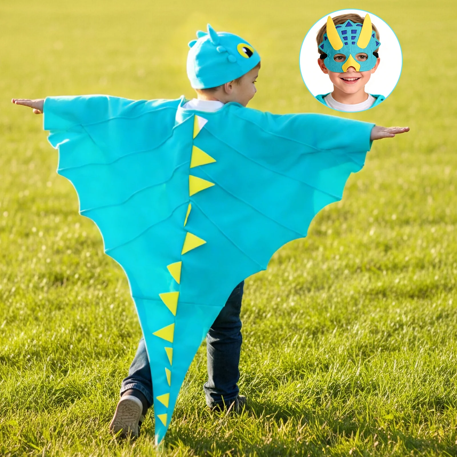 Kids Dragon Costume 3PCS Cloak Hat and Mask Dinosaur Cosplay Costume - Image 6