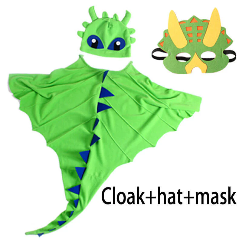 Kids Dragon Costume 3PCS Cloak Hat and Mask Dinosaur Cosplay Costume - Image 8