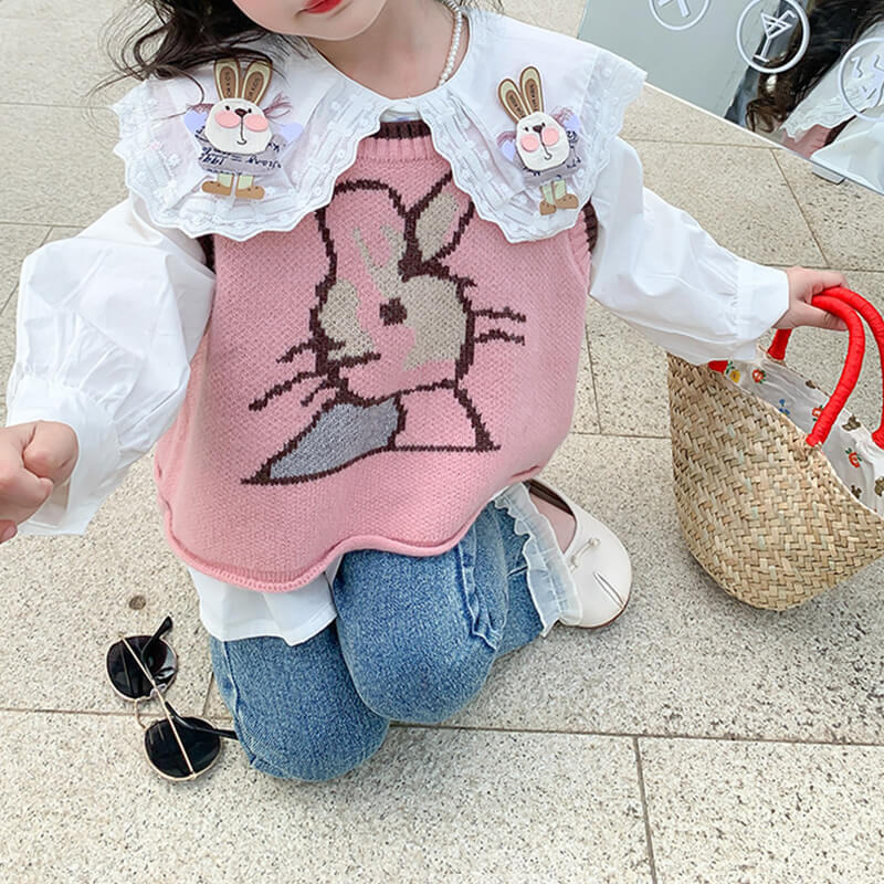 Kids Easter Costume Bunny Short sleeve Sweater and Shirt 2pcs Clothes Set Girls Cute Bunny Outfit - Image 2