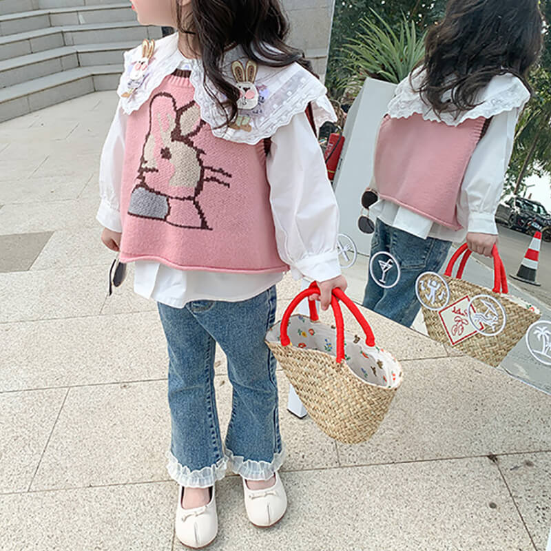 Kids Easter Costume Bunny Short sleeve Sweater and Shirt 2pcs Clothes Set Girls Cute Bunny Outfit - Image 4